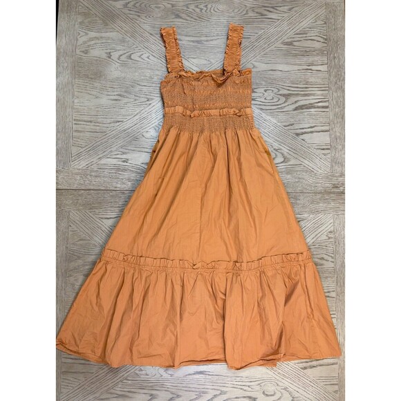 Aureum BOHO Smocked Midi Sundres Orange Russet M - Picture 3 of 9